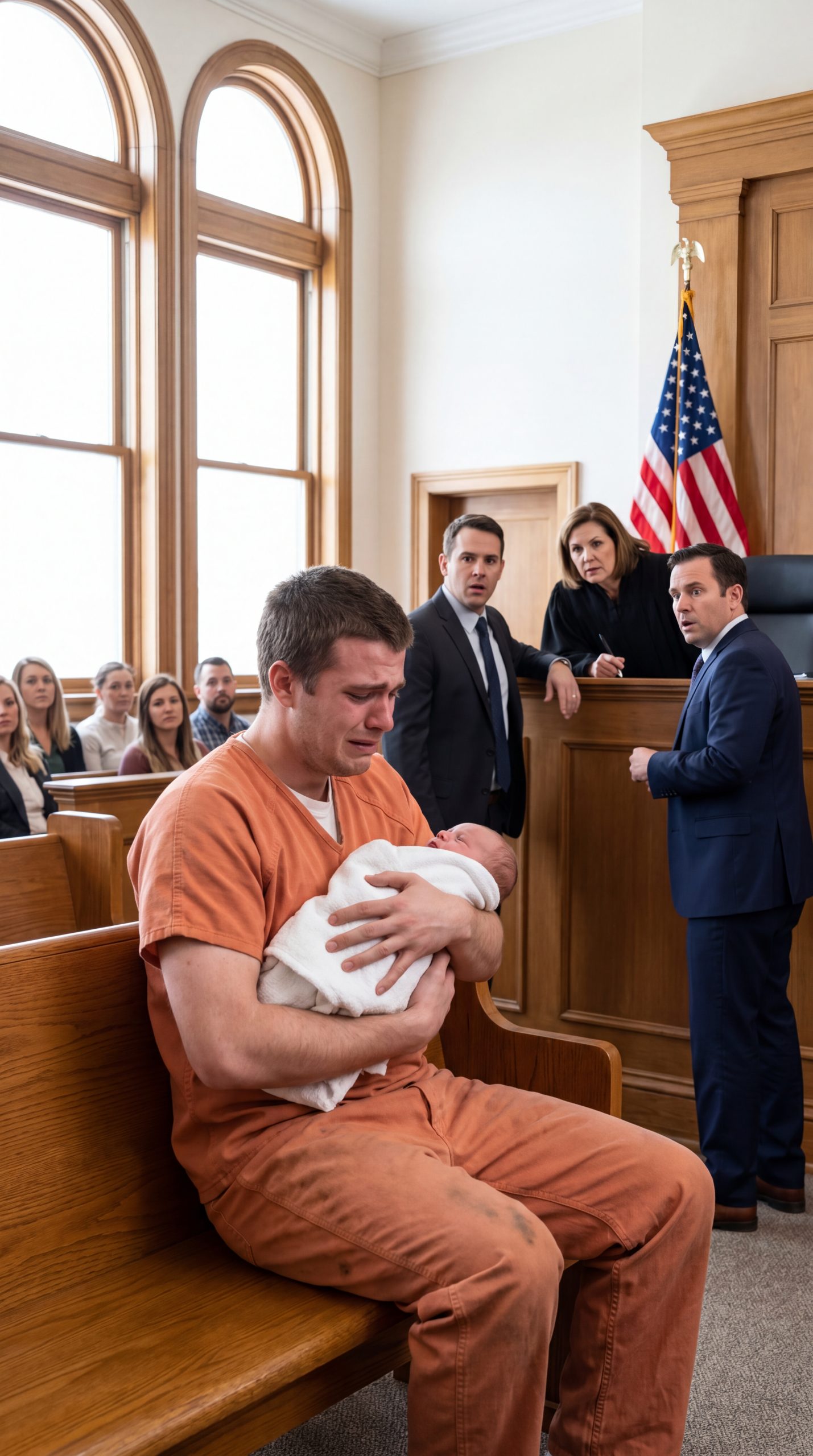 Father in an Orange Jumpsuit Was Given Just One Minute to Hold His Newborn Son — But When the Baby Suddenly Cried, a Hidden Truth Came to Light… Changing Everything Inside the Courtroom